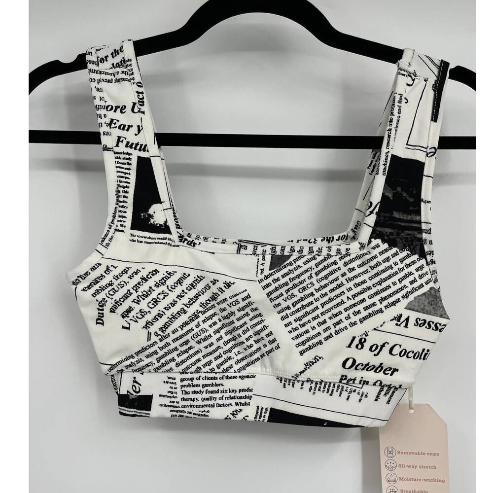 Hazel Moon Newsletter Printed Sports Bra Padded Work Out Yoga Gym Size Small NEW